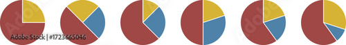 Circle pie chart diagram. Circle division infographic icon set. Business market share with pie chart presentation, vector concept.