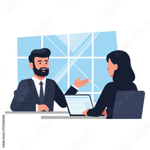 Professional Meeting Two Colleagues in Discussion Near a Window Illustration