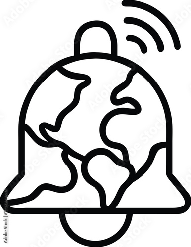 earth pattern notification bell outline vector icon