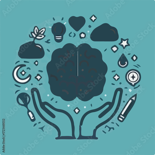World Mental Health Day Vector with Brain and Awareness Ribbon