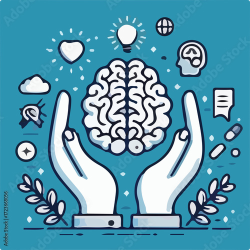 World Mental Health Day Vector with Brain and Awareness Ribbon