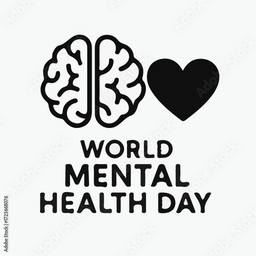 World Mental Health Day Vector with Brain and Awareness Ribbon