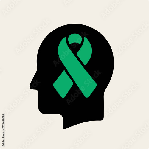 World Mental Health Day Vector with Brain and Awareness Ribbon