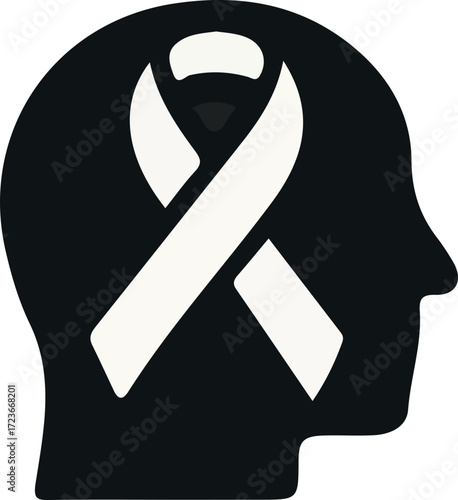 World Mental Health Day Vector with Brain and Awareness Ribbon