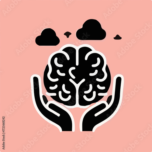 World Mental Health Day Vector with Brain and Awareness Ribbon