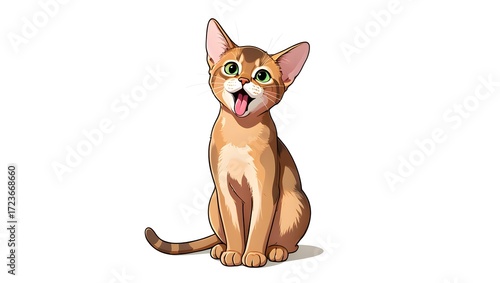 A portrait illustration of a (Abyssinian) sticking out tongue and panting, isolated on white background,