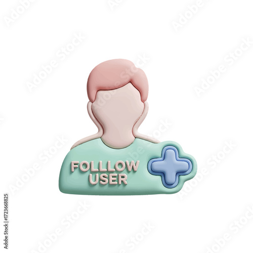Clay figure with plus sign represents adding a new user on a white surface, symbolizing connection and growth in a digital world.