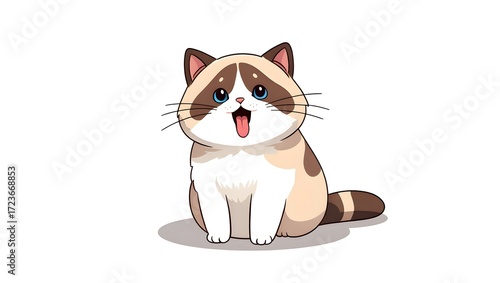  A portrait illustration of a (Ragdoll) sticking out tongue and panting, isolated on white background,