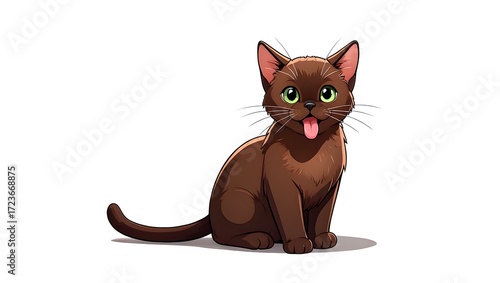 A portrait illustration of a (Burmese) sticking out tongue and panting, isolated on white background