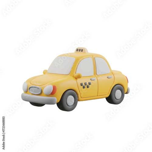 Yellow taxi cab driving down city street, transporting passengers with speed and efficiency, creating a sense of urban mobility and modern transportation.