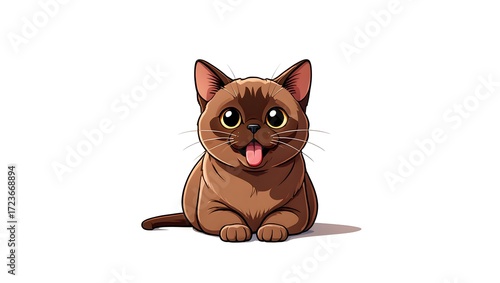 A portrait illustration of a (Burmese) sticking out tongue and panting, isolated on white background