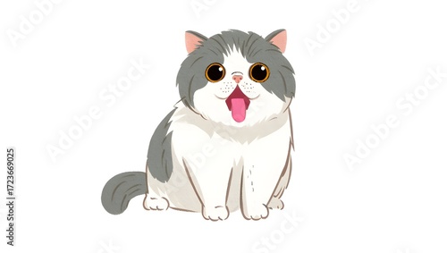  A portrait illustration of a (Exotic Shorthair) sticking out tongue and panting, isolated on white background, 