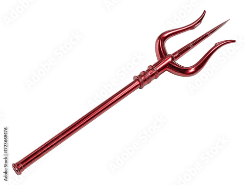 Trident pitchfork metallic red glossy angled perspective isolated PNG