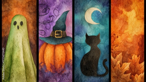 Four distinct panels display Halloween motifs on a transparent background, cut out