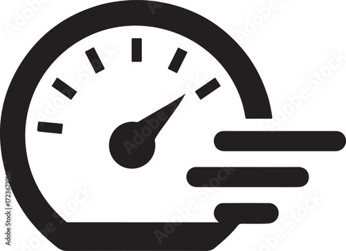Silhouette vector of speedometer with arrow and boost lines showing fast acceleration.