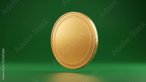 3D Rendered Gold Coin on Green Background