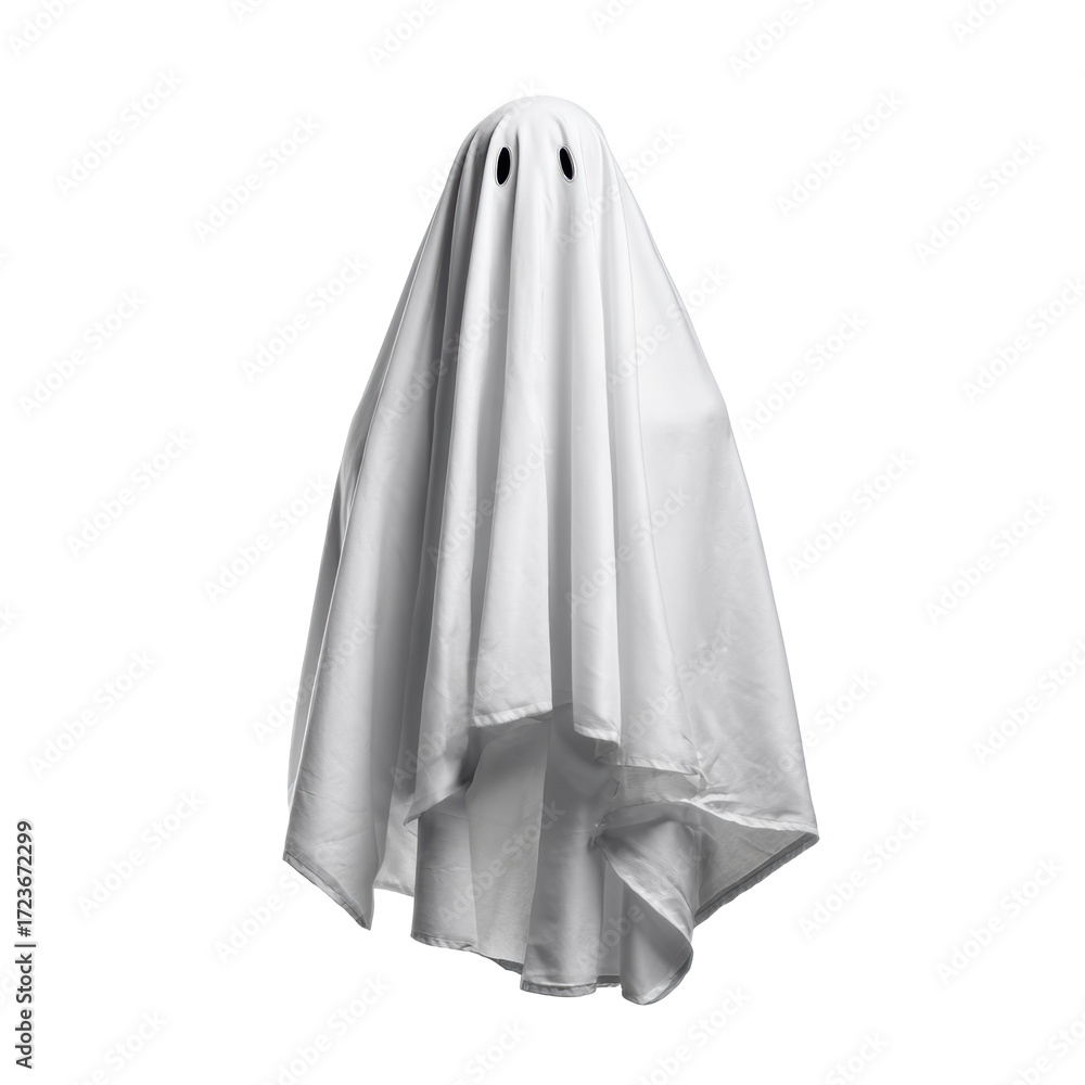 Fototapeta premium Classic ghost costume for Halloween party decoration and fun on a transparent background, cut out