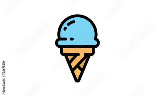 A single scoop of light blue ice cream in a cone.
