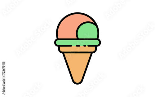 Illustration of an ice cream cone with two scoops of different flavors.