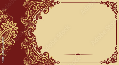Elegant paisley border design in red and gold for Indian holiday  