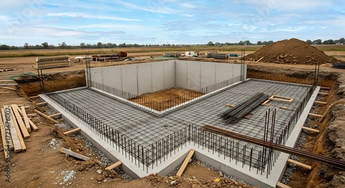 Construction site foundation groundwork.