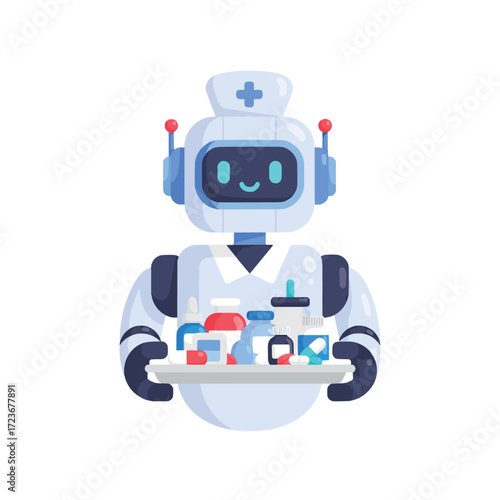 Robot Nurse with Medications An Illustration of Healthcare Automation and Medical Assistance