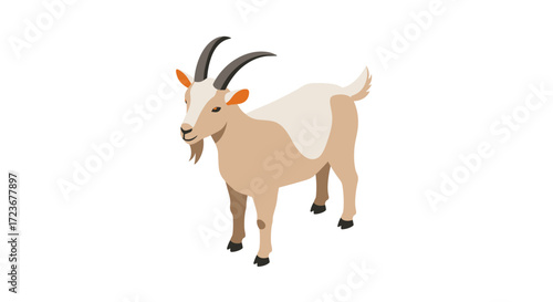 Isometric brown goat on white background