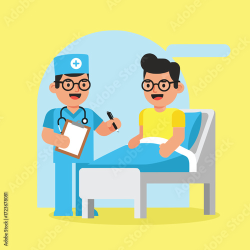 Doctor interacting with a patient in a hospital setting, discussing medical information