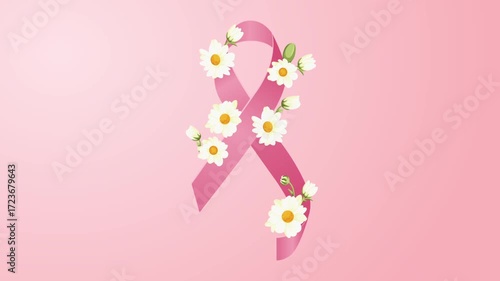 Breast cancer awareness month motion graphic design on pink background with text and ribbon decoration