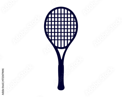 Tennis racket vector silhouette, minimalist sports equipment icon design