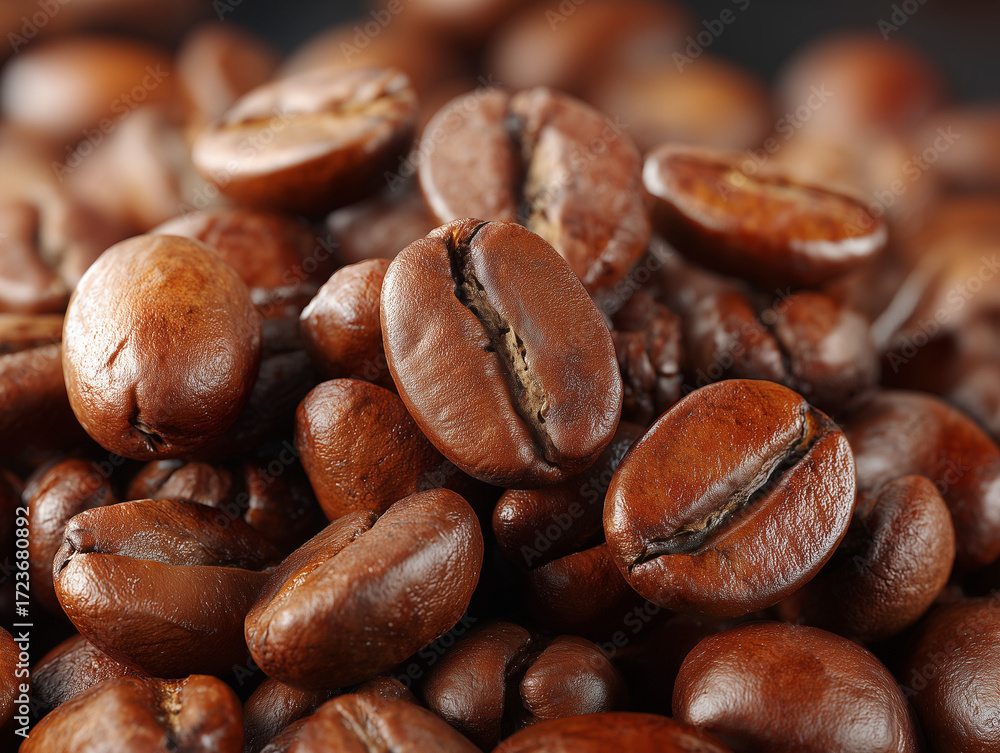 Fototapeta premium Roasted coffee beans creating rich aroma and caffeine