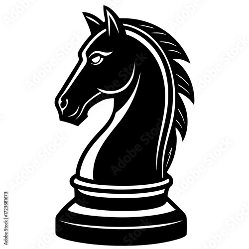Chess piece knight silhouette, white background