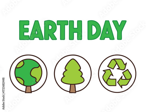 Earth Day illustration with globe tree and recycle symbol on white