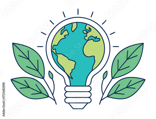 Sustainable earth globe inside a lightbulb with foliage illustration