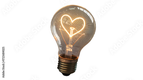 Glowing incandescent light bulb with filament shaped like a heart on full hd 4k stock image download black background