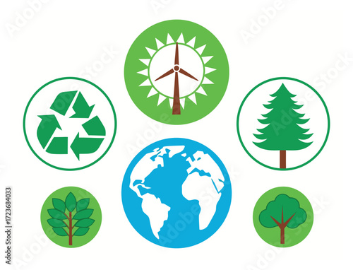 Sustainable environment icons showing recycle earth windmill and trees concept