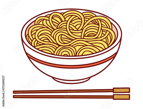 Bowl of Delicious Noodles with Chopsticks ready to eat isolated