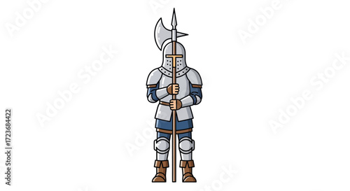 Medieval Armored Soldier with Halberd and Axe.
