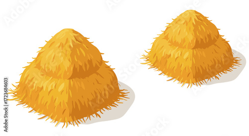 Isometric hay piles on white background