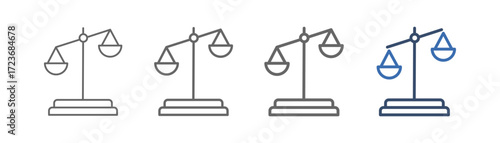 
outline icon set scales of justice with a tilted scale design