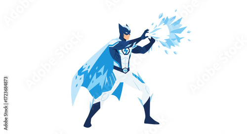 Powerful Ice Superhero in Action Pose.