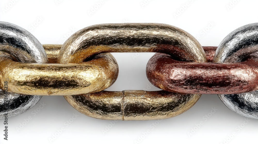 Fototapeta premium Shiny gold and bronze metallic chain links close-up