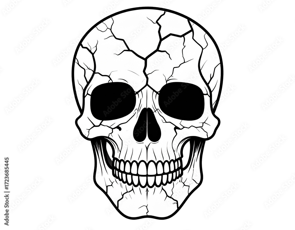 Fototapeta premium Skull face with cracks illustration, isolated PNG