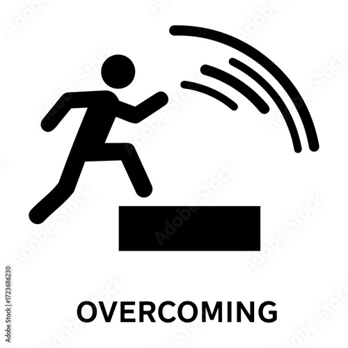 Vector stick figure jumping off block with motion lines indicating movement on white background