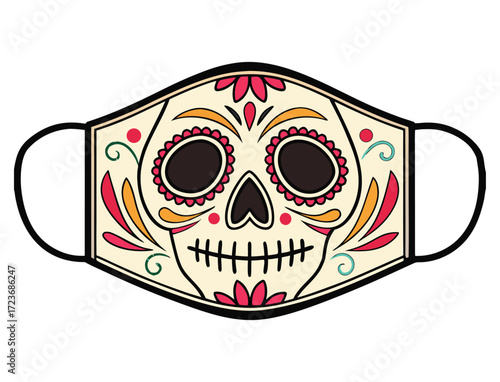 Day of the Dead Sugar Skull Face Mask Illustration Design