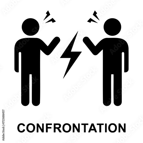 Vector illustration of two stick figures facing each other with a lightning bolt between them