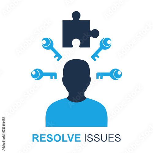 Vector illustration showing a person with keys and a puzzle piece above their head concept art