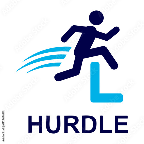 Vector illustration of a stick figure jumping over a hurdle with motion lines behind the figure