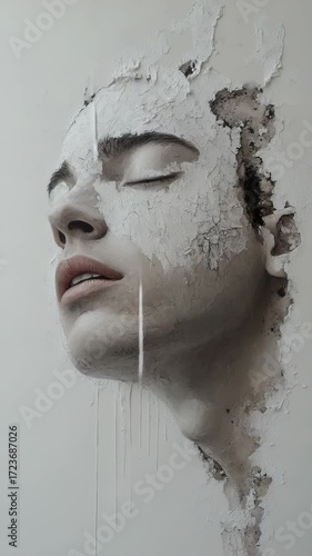 Wallpaper Mural A painting of a woman 's face with a torn wall behind it Torontodigital.ca