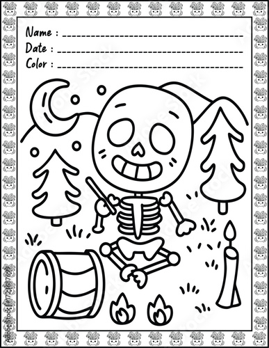 Doodle monsters seamless pattern Bold & Easy Coloring Page with Cute Animals for Adults and Kid. High resolution (300 DPI), Ready to print on standard 8.5x11-(A4) inch paper With (No Bleed), 